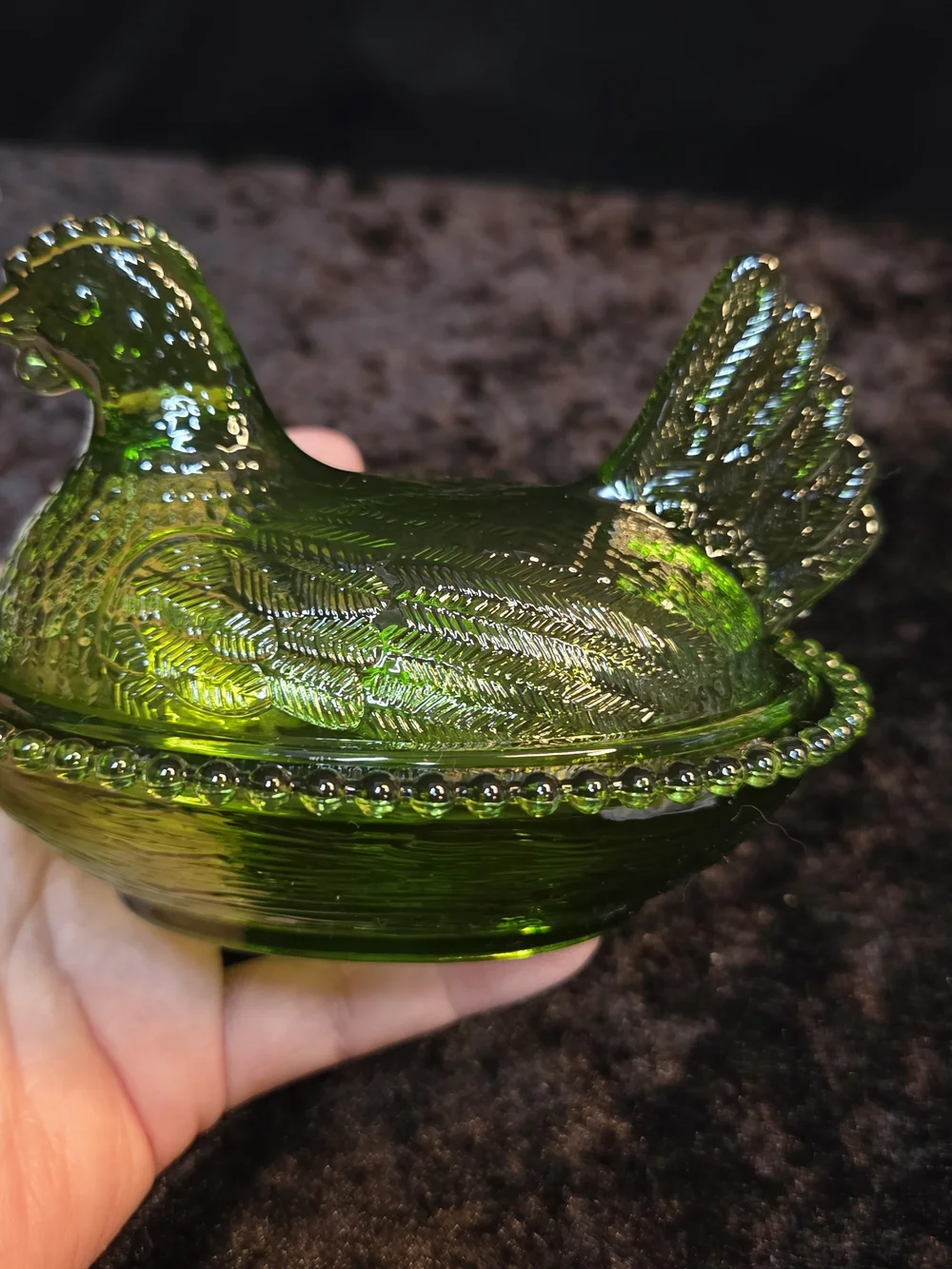 Green Hen on a Nest Unbranded Acrylic (Plastic) Measures 5 Inches Long